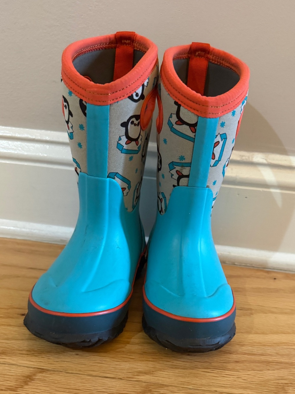 Bogs Kids Size 10 Penguin Waterproof Insulated Winter Rain Boots Blue EUC